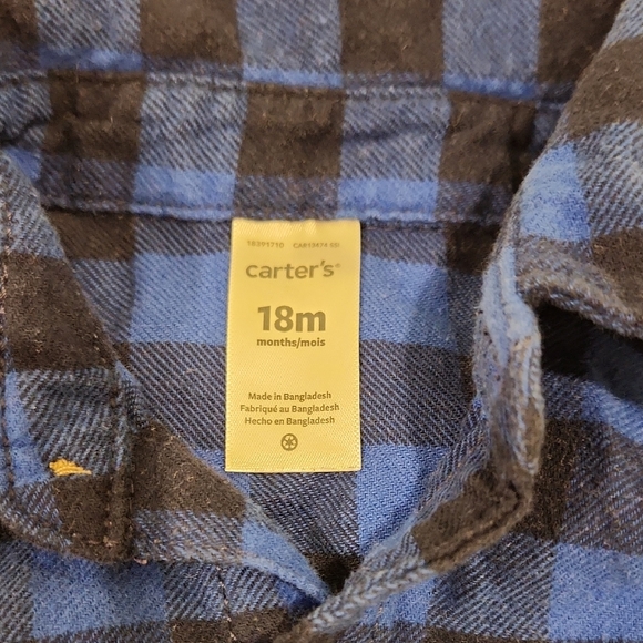 Carter's Blue & Black button Down Shirt size 18mo - Picture 2 of 3